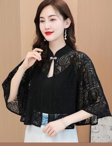 Women's Floral Lace Shrug Cardigan 3/4 Sleeve Open Front Crochet Cropt Bolero Jacket S-L3