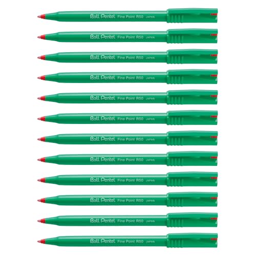 Pentel Ball R50-B Feutre Bille Rouge Évitez les Bavures de Correction Lot de 12