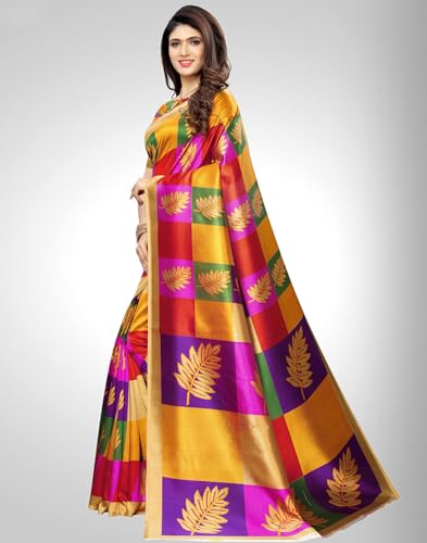 Image of SIRIL Women's Printed Silk Saree with Zari Border & Tassels