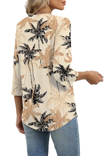 Image of XIEERDUO 3 /4 Length Sleeve Womens Tops V Neck T Shirts Both Side Buttons Blouses Business Casual Outfits Loose Fit