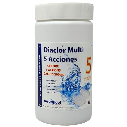 Chlore Multi Actions Piscine - Traitement Tout-en-Un 5 Actions/Galets de Chlore stabilisé : Désinfectant, Algicide, Stabilisant, Clarifiant, Floculant -...