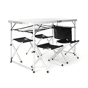 Westmann Campingtisch mit 4 Hockern Campingmöbel Camping Set Klapptisch für Festival Zubehör Campingstuhl Schwarz/Silber…