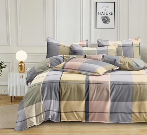 Image of 180 TC Cotton Feel All Around Elastic Fitted Bedsheets King Size, Premium Fitted Bedsheets King Size for Double Bed with 2 Pillow Covers, Size- 78 inch x 72 inch (Flower on Pink)