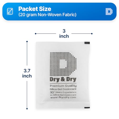 Image of Dry & Dry 20 Gram[30 Packets] Silica Gel Packets Desiccant Packs Silica Gel Packs Silica Packets - Rechargeable Moisture Absorbers for Food Storage, Electronics, 3D Filament & Safes