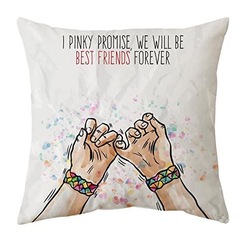 Gift Wrap Akshant Micro Satin and Fibre Pinky Promise We Will Be Best Friends Forever Cushion Cover with Filler (White, 12z12-inch) (GW_12X12_253)
