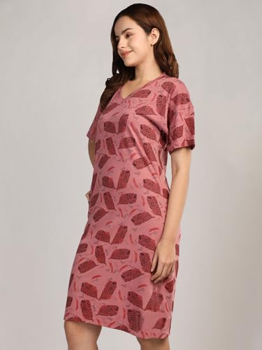 Image of Duchess Cotton Half Sleeve Oversized T-Shirts for Women| Nighty - Loose Fit Tee with Pocket