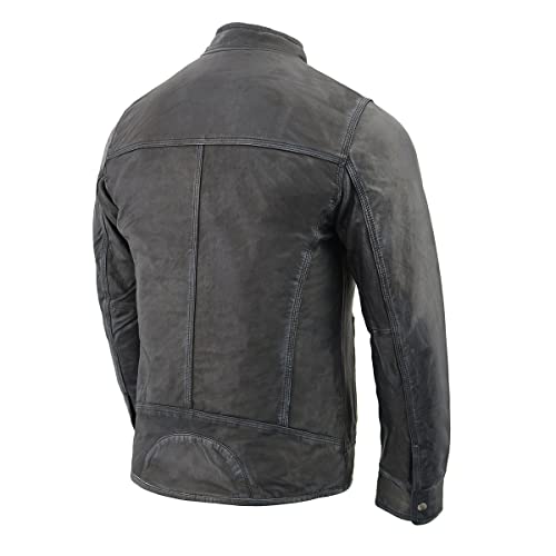 Milwaukee Leather SFM1830 Men's 'Cafe Racer' Triple Stitch Black and Grey Leather Jacket4