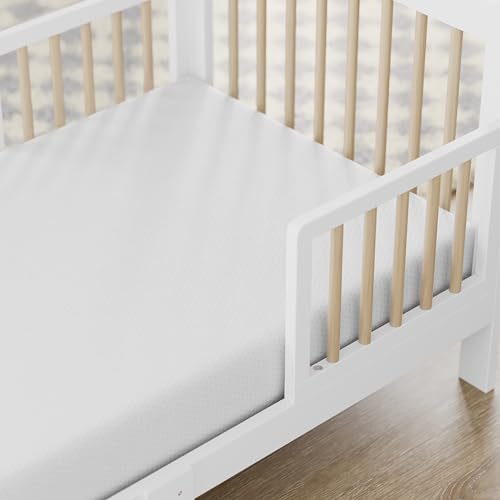 Storkcraft Pasadena Toddler Bed (White with Driftwood) - GREENGUARD Gold Certified, Fits Standard Full-Size Crib & Toddler Mattress, Toddler Safety Guardrails Included, Complete Design with Footboard - Image 5