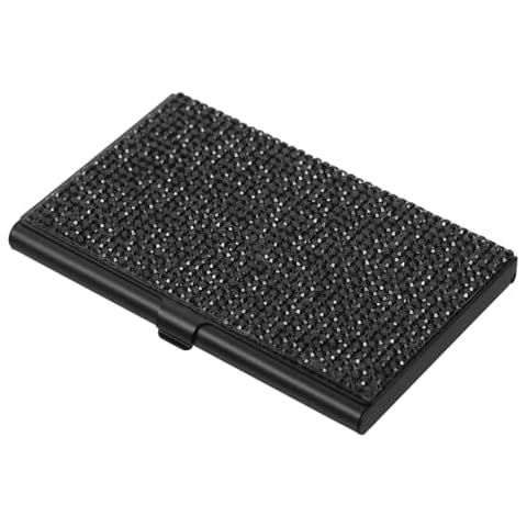 SHINEOFI Business Card Holder Bling Rhinestones Credit Card Id Case Metal Name Card Holder Pocket Busines-s C-ard Carrier for Men Women Black Cover