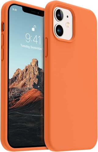 Image of Premium Liquid Silicone Case for iPhone 12 & 12 Pro - Slim Full Body Protective Back Cover with Soft Microfiber Lining, Anti-Slip Grip Scratch Resistant Phone Case(Orange)