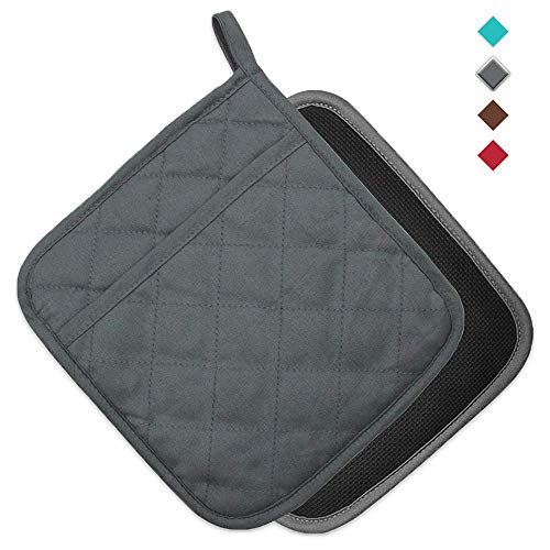 YEKOO Cotton and Neoprene Oven Pot Holder with Pocket 8"x8.5" Dual-Function Hot Pad