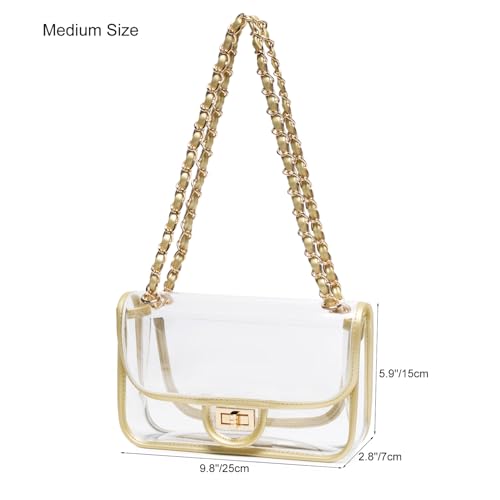 Image of Womens PVC Clear Purse Handbag with Chain Stadium Approved Clear Bag See Through Bag for Working and Concert