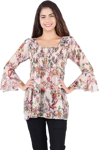 Image of POPWINGS Printed Chiffon Peplum Tops for Women