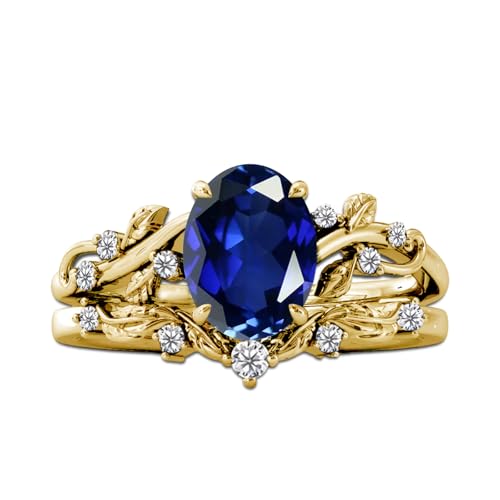 10K 14K 18K Solid Gold 2 Carat Oval Cut Gemstone Engagement Ring Set for Women Inspired Leaf Birthstone Ring with Moissanite Vintage Bridal Wedding Rings Set Anniversary Christmas Gift Size 4-15