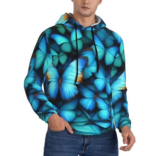 Sweat à capuche bleu imprimé papillon doux et respirant pour une superposition parfaite en automne