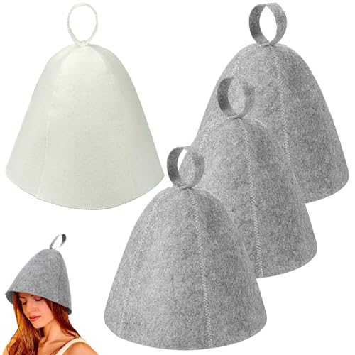 Cappello Sauna 4 PCS Cappelli da Sauna Cappello da Sauna in Feltro Comoda Protezione per la Testa Traspirante Adatta per Sauna Spa Bagno Adatta per Uomini e Donne (Grigio Bianco)