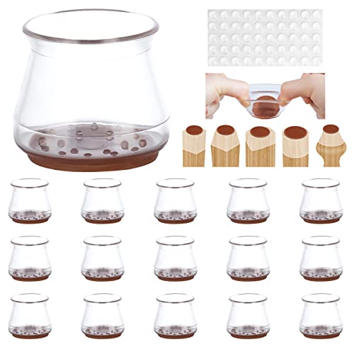 16 Piezas Protector Patas Sillas, Protector de Patas de Silicona Transparente con Almohadilla de Fieltro, Goma para PatasProtectores Patas Sillas para Muebles, Antideslizante y Fonoabsorbente Cover