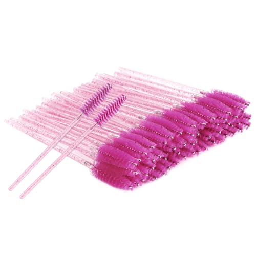 BUTBU Desechables Cepillos de Pestañas, 50 PCS Cepillo Pestañas, Extensiones Cepill-o para Máscaras, Cepill-o Cejas, para Extracción Pestañ-as, Eliminación de Maquillaje, Nail Art, Painting, Fucsia