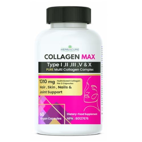 Collagen Max Type I, II, III, V and X Pure Collagen Complex - Made in Canada, USA sourced Ingredients Only, for Skin, Nails and Joint Support