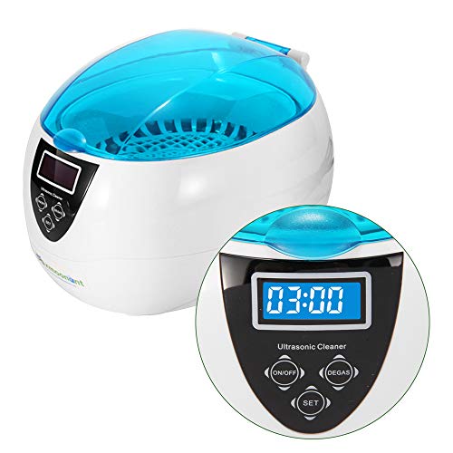 Limpiador ultrasónico Mxmoonant Máquina de limpieza ultrasónica doméstica de 750 ml para prótesis dentales/CD/Reloj/anteojos/accesorios metálicos con soportes y cesta