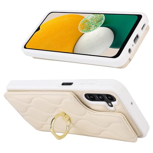 Image of for Samsung Galaxy A13 5G Case with Card Holder,Credit Card Holder,Stand Ring Kickstand and RFID Blocking,PU Leather Phone Wallet Case for Women 6.6 inch(Beige)