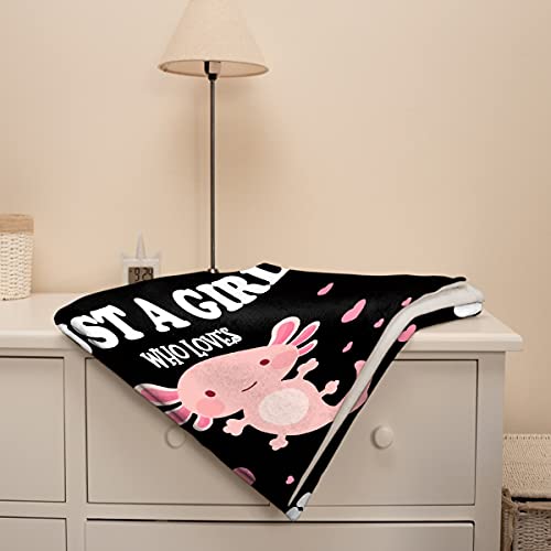 Image of Axolotl Blanket Gift for Girls Women Lightweight Throws-Just A Girl Who Loves Axolotls Plush Cute Animals Fish Decor Kids Quilt Kawaii Soft Flannel Blankets for Couch Bed Chair-50x60 Inches