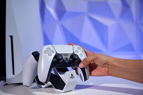 Image of PowerA Twin Charging Station for PS5 DualSense and DualSense Edge Wireless Controllers, AC Adaptor Included, with LED Indicator, Vertical Dual Controller Fast Charging Dock (Officially Licensed)