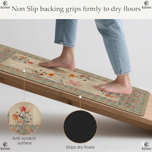 Image of VANZAVANZU KIMEE Decorative Floral Entrance Non-Slip Kitchen mat Rug - 40x60cm & 120x60cm Water absoring Washable Dirt Trapper - Non-Slip Durable Runner for Kitchen, Hallway & Indoor /Outdoor Use