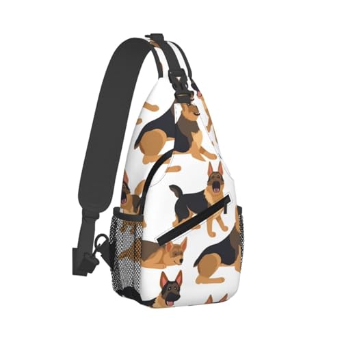 Mochila tipo Sling con diseño pastor alemán negra miniatura 1