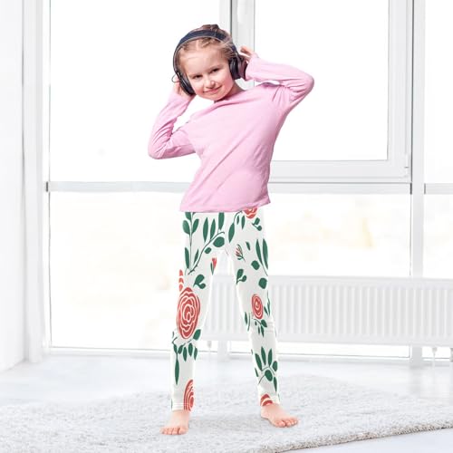 Bolaz Toddler Girls Leggings Printed Yoga Pants Leggings Green Rose Flower for Kids4
