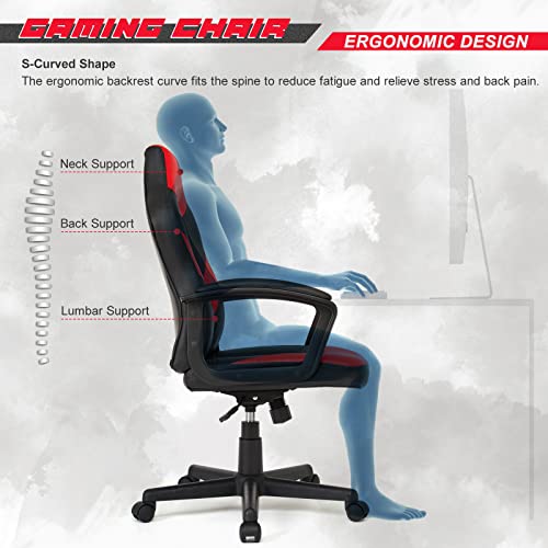 Sedia Gaming, Sedia da Gioco ergonomica, Sedia da Scrivania per Adulti, Sedia da Ufficio Girevole con Meccanismo d'Inclinazione, 48 x 50 x 115cm (Rosso) - Sedia gaming - Immagine 6