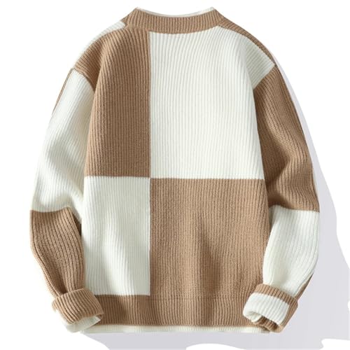 Men's O-Neck Casual Patchwork Sweater Thickened Warm Sweater3