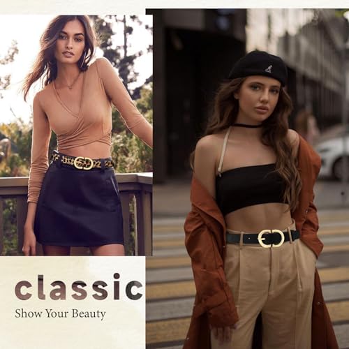 YARIEW 4 Pack Leopard Belts for Women Leather Belts for Jeans Pants Ladies Dress Belt Waist Belt with Gold Buckle4