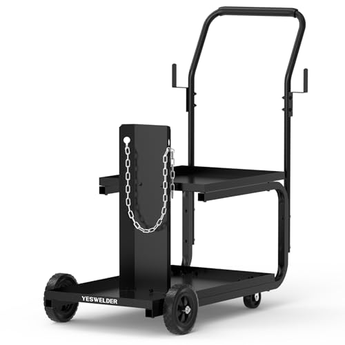 Image of YESWELDER Low Profile Heavy Duty Welding Cart for MIG Welder TIG Welder and Plasma Cutter, Larger Running Gear with Cylinder Rack & Storage Safety Chains,360 Swivel Wheels Welding Trolley