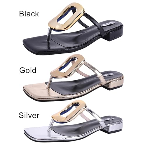 Flip Flops for Women Womens Flip Flops Square Open Toe Thong Sandals Comfortable Slide with Metal Decoration Flat Slippers3