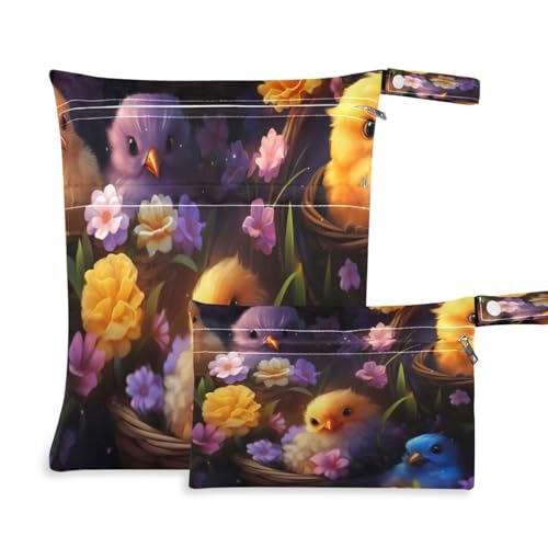 ATTX Cute Little Chicks Wet Dry Bags 2-Pack - Reusable Cloth Diaper Storage for Travel, Beach & Gym | Multi-Use Waterproof Bags for Swimsuits, Baby Clothes, Sports Gear#518