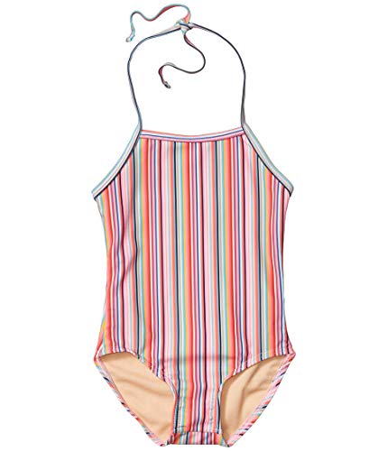 Girl's Retro Rainbow Stripes One-Piece Swimsuit (Toddler/Little Kids/Big Kids) Pink 7-8 Big Kid