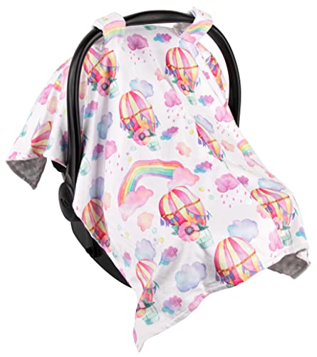 Image of Top Tots Deluxe Minky Baby Car Seat Cover - Rainbow Balloon and Clouds, 40 x 29 Inch White