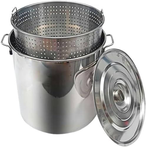 Olla de acero inoxidable con cesta de vapor – 27Qt/45Qt/63Qt para mariscos, hervir cangrejo, freír pavo, cocinar, 40 x 40 cm