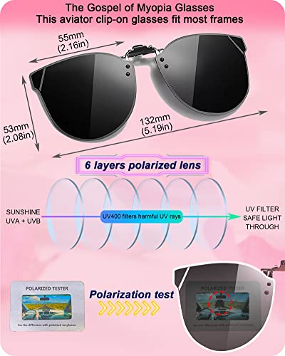 2 Pairs Cat Eyes 180 Flip-Up Polarized Clip on Sunglasses Over Glasses for Women with 2 Cases3