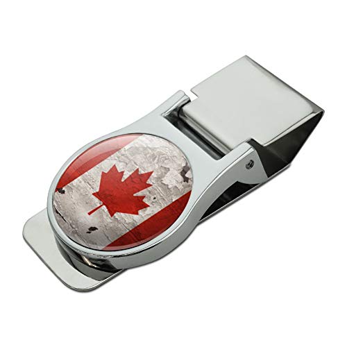 Rustic Distressed Canada Flag on Wood Satin Chrome Plated Metal Money Clip