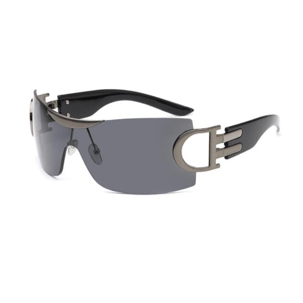 Frameless Sunglasses One Piece Progressive Sunglasses UV Resistant Glasses Metal Decoration Hollowed Sunglasses Gun Frame Grey Flakes