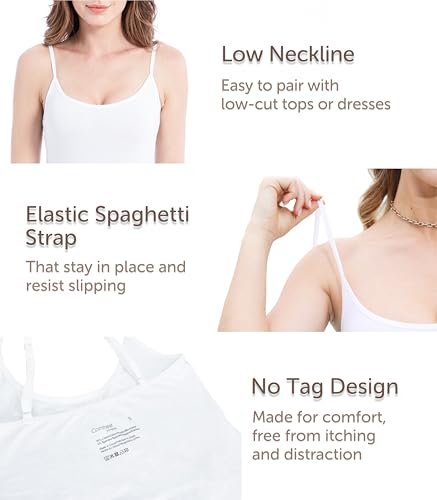Comfneat Women's 4-Pack Slim-Fit Camisoles Cotton Adjustable Spaghetti Strap Top Underwear4