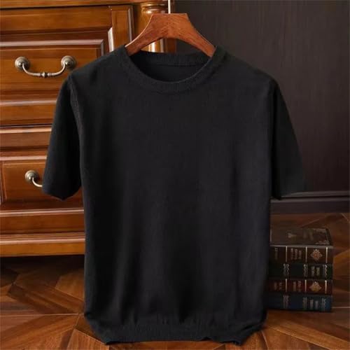 Men's Summer 100% Cashmere Short Sleeve O-Neck Sweater Breathable Regular Fit Solid Casual Knitwear4
