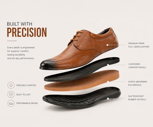 Image of Kraasa Men's Formal Lace-Up Shoes | Vegan Leather Upper | Airmix Sole | High Cushioning | Lightweight & Comfortable Office Dress Shoes