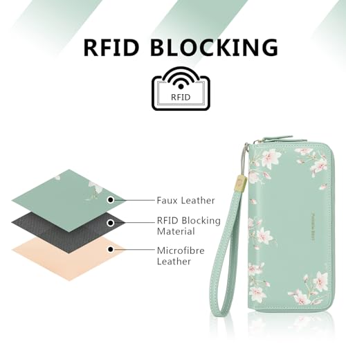 Image of Pomelo Best Wristlet Women Wallet Floral RFID Clutch Purse | Vegan Leather, Multi Credit Card, Large Capacity Zip Around Long Travel Wallets with Coin and Phone Pocket for Ladies