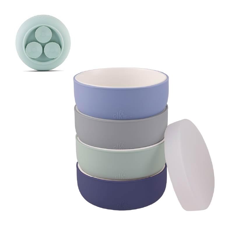 Kids Porcelain Bowls with Silicone Suction Sleeve + Silicone Lid | Kids/Toddler/Baby Feeding | Microwave & Dishwasher Safe | Non slip | Cereal/Soup/Snack Dishes & Dinnerware