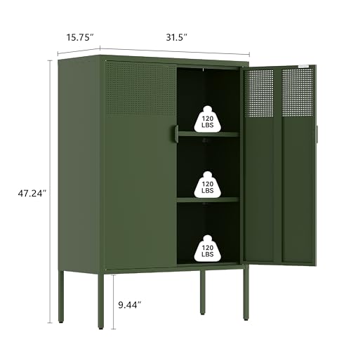 Image of Metal Storage Cabinet,2 Door TV Stand, Metal Mesh Accent Cabinet