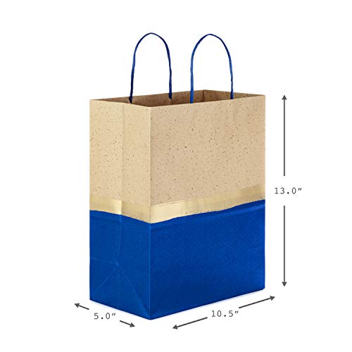 Hallmark 13" Large Paper Gift Bags (Pack of 6, Blue & Kraft) for Hanukkah Birthdays, Weddings, Graduations, Father's Day - Image 3