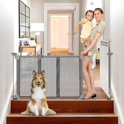 Sliding Pet Gate for Doorways Expandable 32'-55' Wide Adjustable Pet Gate 28 Inch Tall Step Over...